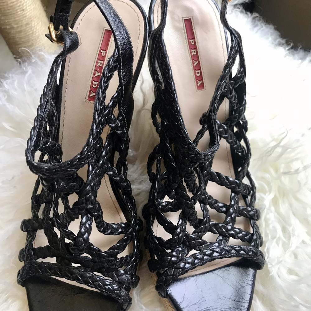 Prada sports blk braided leather cage Espadrilles - Picture 9 of 11